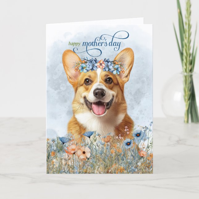 Pembroke Welsh Corgi Dog Wildflowers Mother's Day Feiertagskarte (Vorderseite)