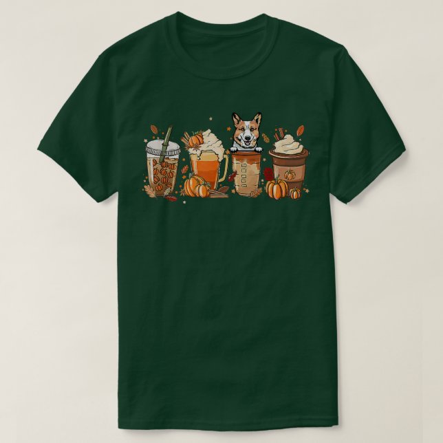 Pembroke Welsh Corgi Fall Coffee Halloween Pumpkin T-Shirt (Design vorne)