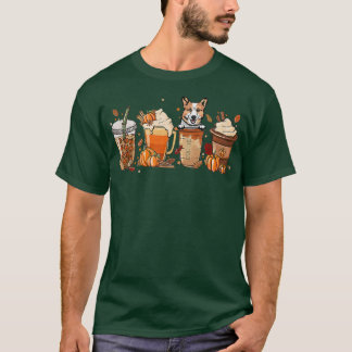 Pembroke Welsh Corgi Fall Coffee Halloween Pumpkin T-Shirt
