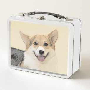 Pembroke Welsh Corgi Gemälde - Originale Hundekuns Metall Brotdose