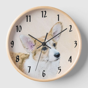Pembroke Welsh Corgi Gemälde - Originale Hundekuns Uhr
