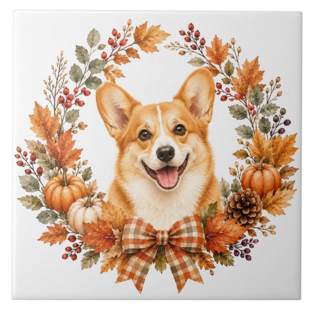 Pembroke Welsh Corgi Herbst Fliese (Vorderseite)