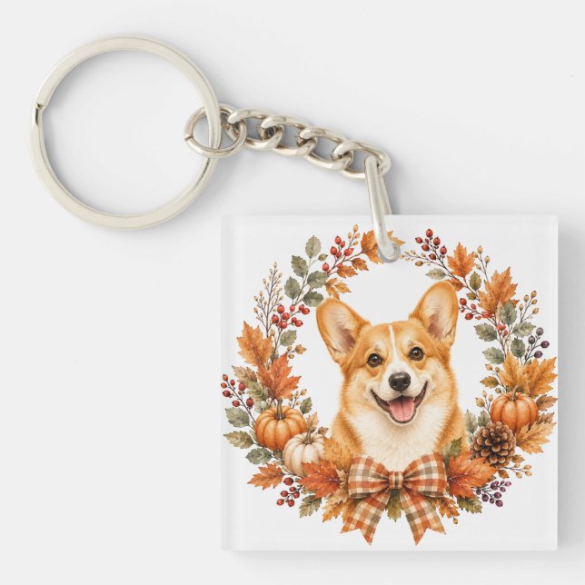 Pembroke Welsh Corgi Herbst Schlüsselanhänger (Vorderseite)