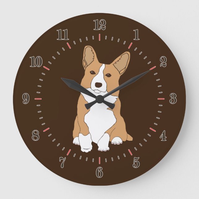 Pembroke Welsh Corgi Hund Große Wanduhr (Vorderseite)