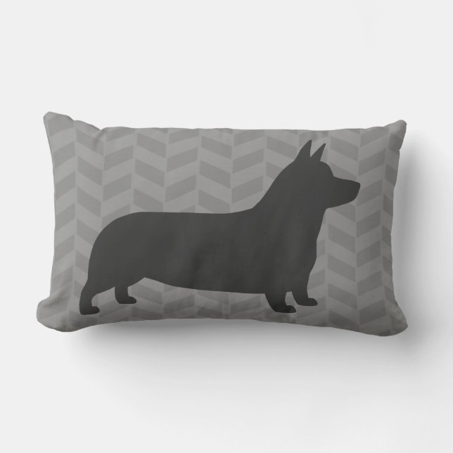 Pembroke Welsh Corgi Hund Silhouette Grau Lendenkissen (Vorderseite)