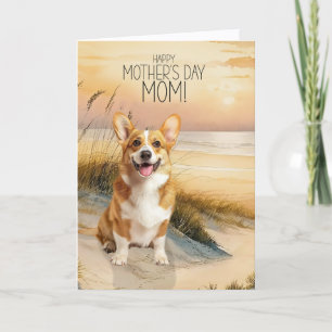Pembroke Welsh Corgi Hund Sonnenuntergangsstrand M Feiertagskarte