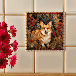 Pembroke Welsh Corgi in einem viktorianischen Blum Fliese