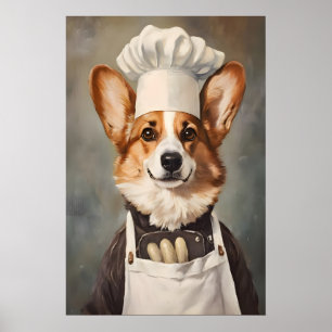 Pembroke Welsh Corgi in Kochmütze Poster, Lustig Poster