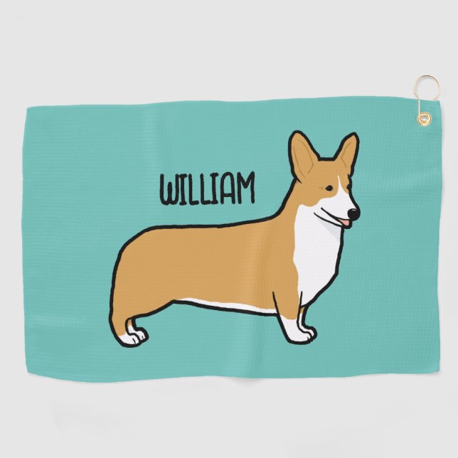 Pembroke Welsh Corgi Individuelle Name Golfhandtuch (Horizontal)