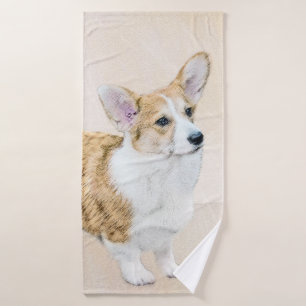 Pembroke Welsh Corgi Malerei - Original Hund Kunst Badhandtuch Set