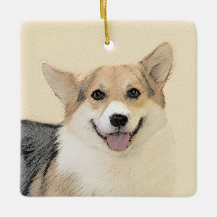 Pembroke Welsh Corgi Malerei - Original Hund Kunst Keramikornament
