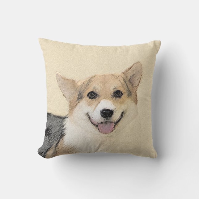 Pembroke Welsh Corgi Malerei - Original Hund Kunst Kissen (Vorderseite)