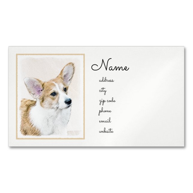 Pembroke Welsh Corgi Malerei - Original Hund Kunst Magnetische Visitenkarte (Vorderseite)