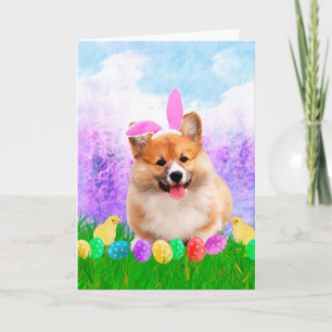 Pembroke Welsh Corgi mit Ostereiern Bunny Chick Feiertagskarte
