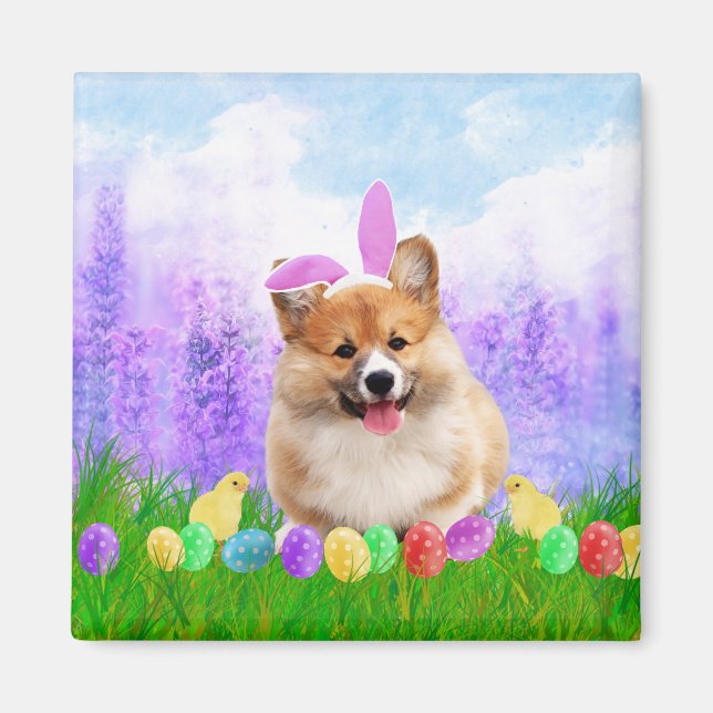 Pembroke Welsh Corgi mit Ostereiern Bunny Chick Magnet (Vorne)