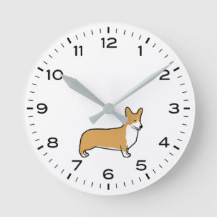 Pembroke Welsh Corgi mit Stunden und Minuten Runde Wanduhr