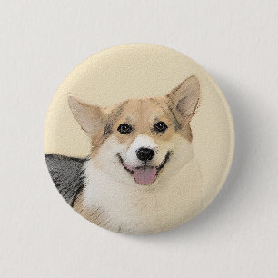 Pembroke Welsh Corgi Painting - Original Dog Art Button