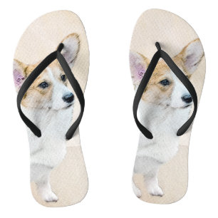 Pembroke Welsh Corgi Painting - Original Dog Art Flip Flops