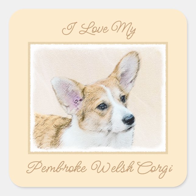 Pembroke Welsh Corgi Painting - Original Dog Art S Quadratischer Aufkleber (Vorderseite)