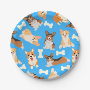 Pembroke Welsh Corgi Pattern Blue Pappteller