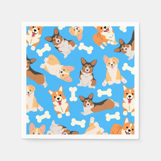 Pembroke Welsh Corgi Pattern Blue Serviette (Vorderseite)