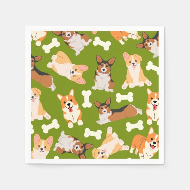Pembroke Welsh Corgi Pattern Green Serviette (Vorderseite)