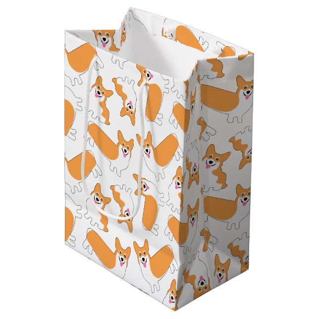 Pembroke Welsh Corgi Pattern Mittlere Geschenktüte (Vorderseite Schrägansicht)