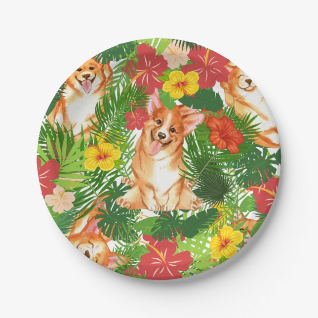 Pembroke Welsh Corgi Pattern Pappteller (Vorderseite)