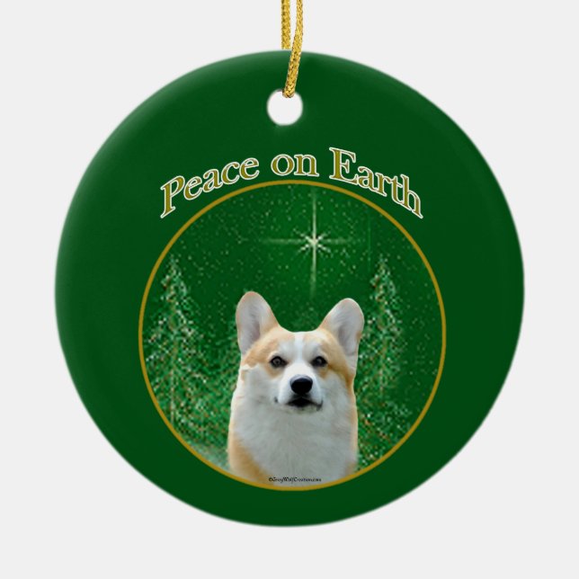 Pembroke Welsh Corgi Peace Keramik Ornament (Vorne)