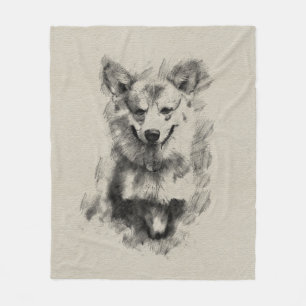 Pembroke Welsh Corgi Pencil Sketch Fleecedecke