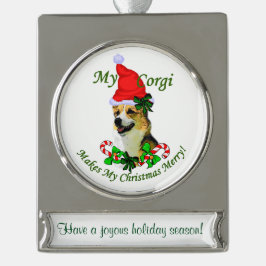 Pembroke Welsh Corgi Personalisierte Weihnachten Banner-Ornament Silber