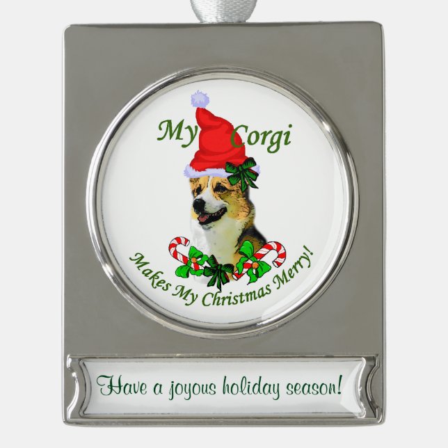 Pembroke Welsh Corgi Personalisierte Weihnachten Banner-Ornament Silber (Vorderseite)