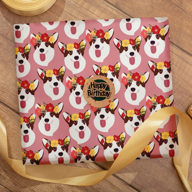 Pembroke Welsh Corgi Pink Cartoon Wrapping Paper Geschenkpapier (Von Creator hochgeladen)