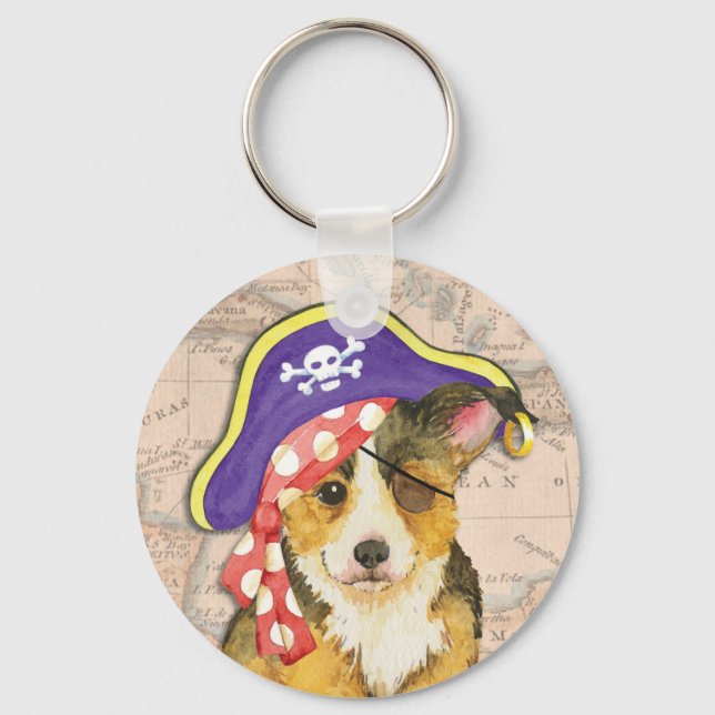 Pembroke Welsh Corgi Pirate Schlüsselanhänger (Vorderseite)