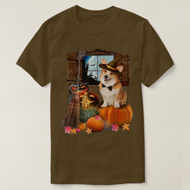 Pembroke Welsh Corgi PumpkinDogs Halloween Witch W T-Shirt (Design vorne)