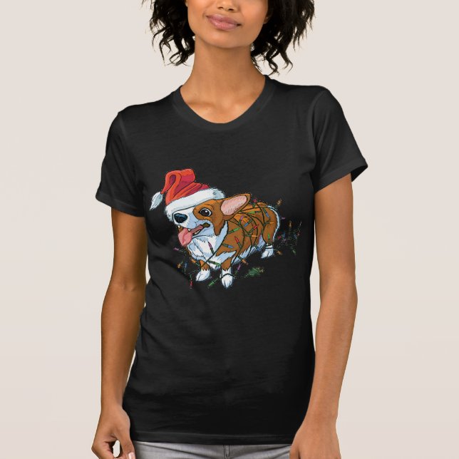 Pembroke Welsh Corgi Puppy Christmas Xmas Lights T-Shirt (Vorderseite)