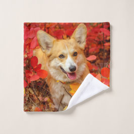 Pembroke Welsh Corgi Puppy Dog in Red Blätter Waschlappen