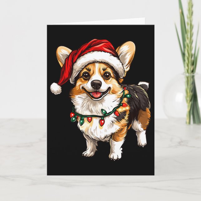 Pembroke Welsh Corgi Santa Christmas Tree Lights X Karte (Vorderseite)