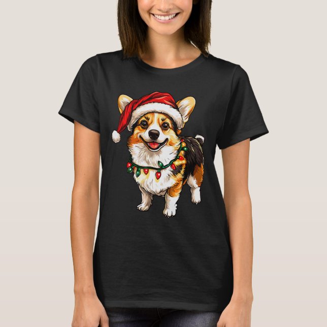 Pembroke Welsh Corgi Santa Christmas Tree Lights X T-Shirt (Vorderseite)