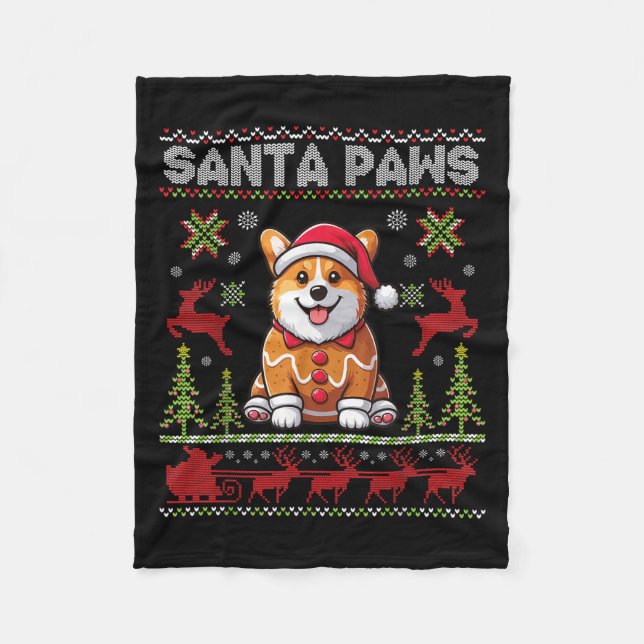 Pembroke Welsh Corgi Santa Paws Merry Christmas Ug Fleecedecke (Vorderseite)