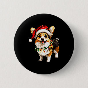 Pembroke Welsh Corgi Santa Weihnachtsbaum Lichter  Button