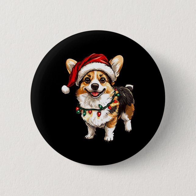 Pembroke Welsh Corgi Santa Weihnachtsbaum Lichter  Button (Vorderseite)