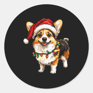 Pembroke Welsh Corgi Santa Weihnachtsbaum Lichter Runder Aufkleber