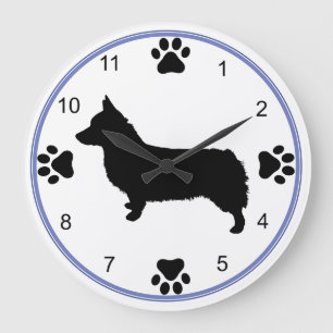 Pembroke Welsh Corgi Silhouette Große Wanduhr