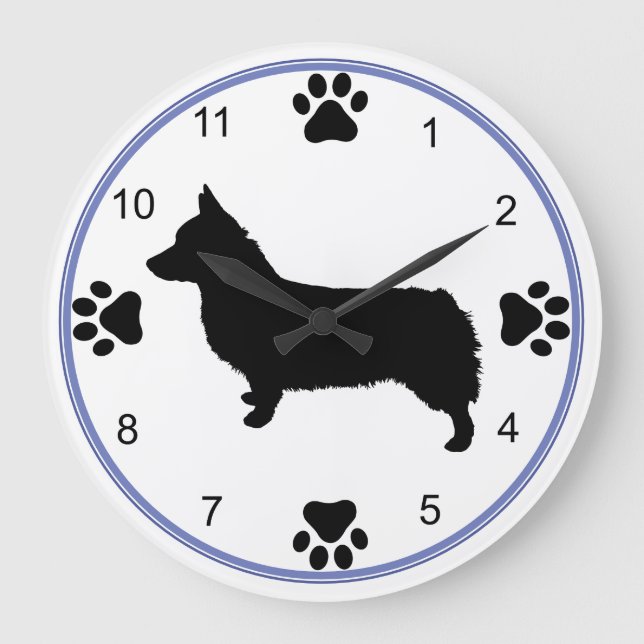 Pembroke Welsh Corgi Silhouette Große Wanduhr (Vorderseite)