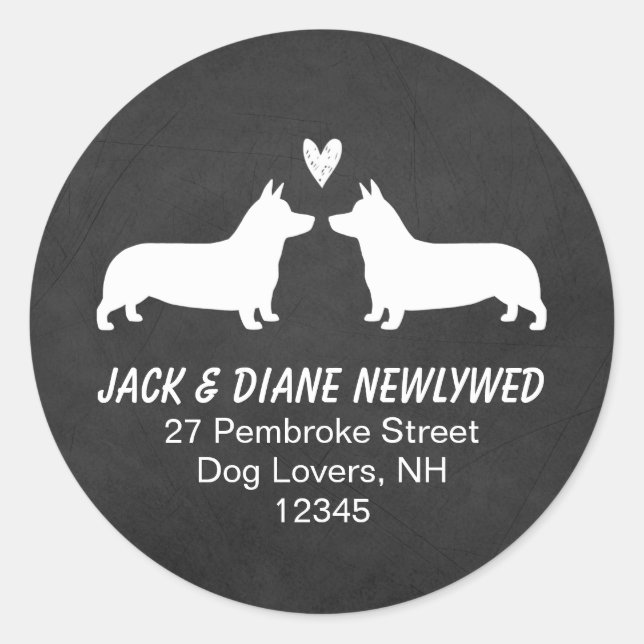 Pembroke Welsh Corgi Silhouetten Rücksendeadresse Runder Aufkleber (Vorderseite)