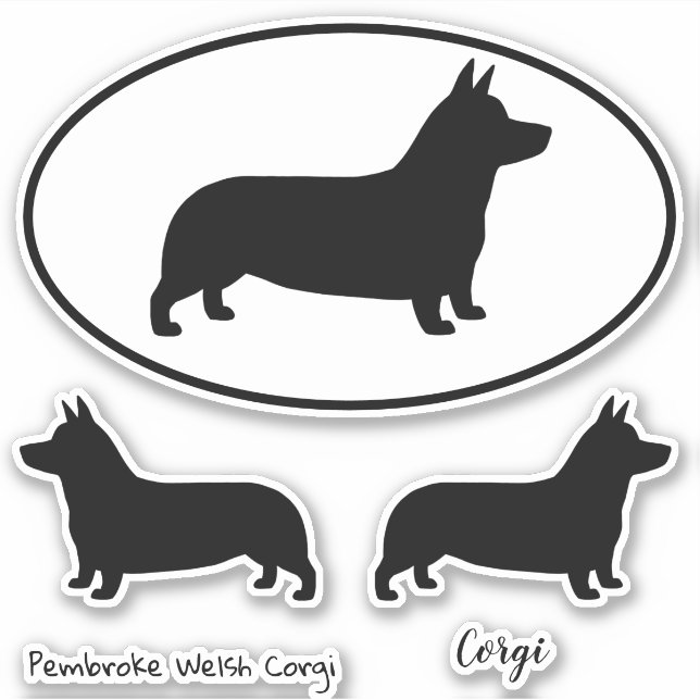 Pembroke Welsh Corgi Silhouetten Vinyl Sticker Set (Vorderseite)