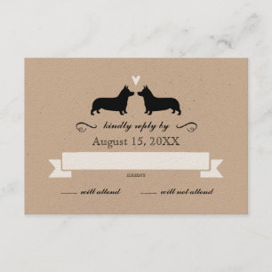 Pembroke Welsh Corgi Silhouetten Wedding RSVP Karte