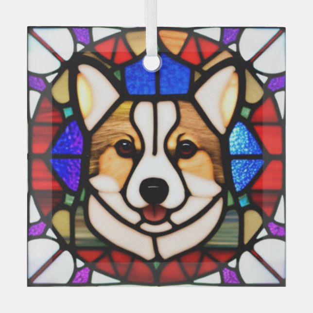 Pembroke Welsh Corgi "Stains Glass" Ornament Aus Glas (Vorderseite)