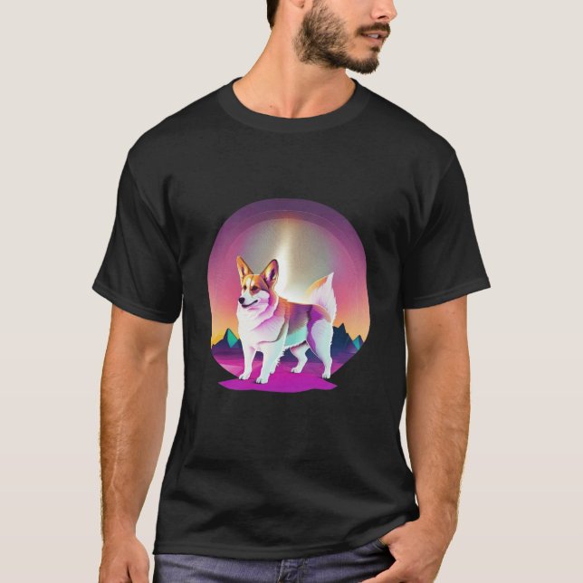 Pembroke Welsh Corgi Synthwave 80er Retrowave-Ästh T-Shirt (Vorderseite)